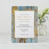 アクアブルー金ゴールド結婚抽象芸術 招待状 (スタンド正面)