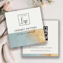 アクアブルー金ゴールド絵を描油テクスチャロゴQRコード