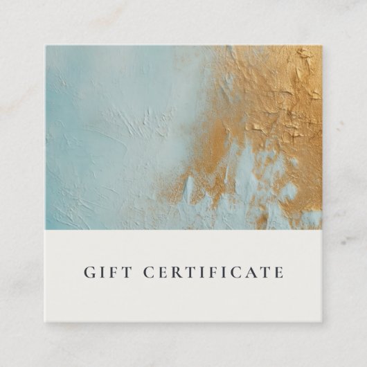 アクアブルー金ゴールド絵を描油テクスチャー商品券 スクエア名刺 (正面)