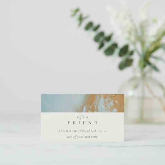 アクアブルー金ゴールド絵を描油テクスチャRefer a Friend 名刺 (スタンド正面)