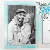 アクアブルー離れ花フローラ結婚夏 三つ折り招待状 (内部最初)