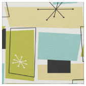 アクアブルー黄色の長方形ミッドセンチュリーパターン ファブリック (クローズアップ)