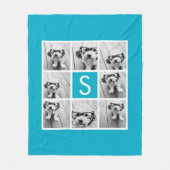 アクアブルー8フォトコラージュカスタムモノグラム フリースブランケット (正面)