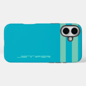 アクアブルー/グリーンストライプ名前をカスタムする/無地のタフ Case-Mate iPhoneケース (裏面 (横))