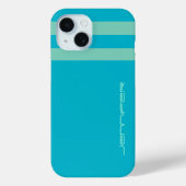 アクアブルー/グリーンストライプ名前をカスタムする/無地のタフ Case-Mate iPhoneケース (裏面)