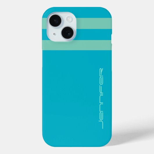 アクアブルー/グリーンストライプ名前をカスタムする/無地のタフ Case-Mate iPhoneケース (裏面)