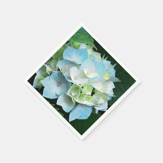 アクアブルー&グリーンフローラアジサイ紙ナプキンス スタンダードカクテルナプキン (角)