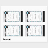 アクアブルー&グレーダマスクウェディングワインラベルボトル 長方形シール (シート)