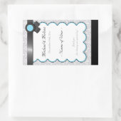 アクアブルー&グレーダマスクウェディングワインラベルボトル 長方形シール (バッグ)