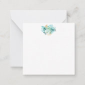 アクアブルー ゴールド フラワー パーソナライズ ノートカード (裏面)