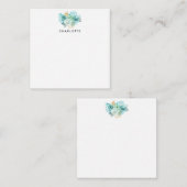 アクアブルー ゴールド フラワー パーソナライズ ノートカード (正面/裏面)