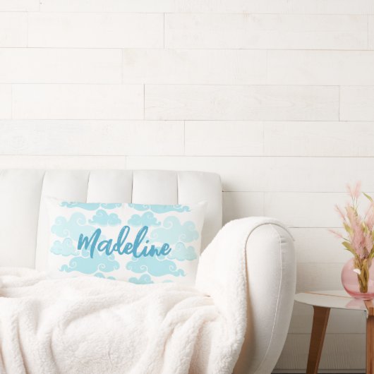 アクアブルー シノワズリー クラウド ネーム ランバークッション (ソファ)