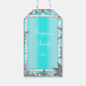 アクアブルー&シルバーウィンタースノーフレークエレガントパーティー ギフトタグ (裏面)