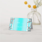 アクアブルー&シルバーウィンタースノーフレークパーティーシート プレイスカード (裏面)