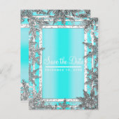 アクアブルー&シルバー冬の雪の結晶は日付を保存 案内ポストカード (正面/裏面)