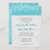 アクアブルー&シルバ結婚ーレースV200 招待状 (正面/裏面)