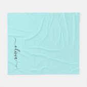 アクアブルー ティール ガーリー スクリプト モノグラム 名前 現代 フリースブランケット (正面(横))