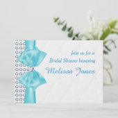 アクアブルー ティール ボウ ダイヤモンド ブリング パーティー 招待状 (スタンド正面)