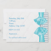 アクアブルー ティール ボウ ダイヤモンド ブリング パーティー 招待状 (裏面)