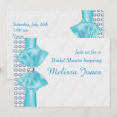 アクアブルー ティール ボウ ダイヤモンド ブリング パーティー 招待状 (正面/裏面)