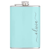 アクアブルー ティール モダンスクリプト ガーリー モノグラム ネーム フラスク (正面)