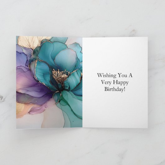 アクアブルー パープル ゴールド フローラル 誕生日 カード (内部)