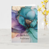 アクアブルー パープル ゴールド フローラル 誕生日 カード (黄色い花)
