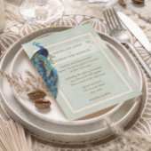 アクアブルー&ブラウンピーコック結婚式招待状 招待状