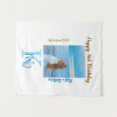 アクアブルー ブラウン ハッピー16歳の誕生日写真 名前 タペストリー (正面(横))