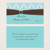 アクアブルー,ブラウン,ホワイトダマスクウェディングメッセージカード (正面&裏面)