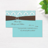 アクアブルー,ブラウン,ホワイトダマスクウェディングメッセージカード (デスク)