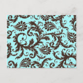 アクアブルー、ブラウン、ホワイト ストライプ ダマスク テーブル ナンバー ポストカード (裏面)