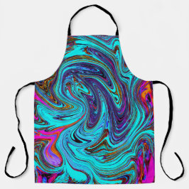 アクアブルー&ブラックグルーヴィー抽象芸術レトロアート エプロン
