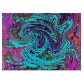 アクアブルー&ブラックグルーヴィー抽象芸術レトロアート カッティングボード (正面)