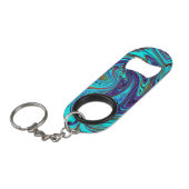 アクアブルー&ブラックグルーヴィー抽象芸術レトロアート キーホルダー栓抜き (正面アングル)