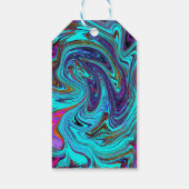 アクアブルー&ブラックグルーヴィー抽象芸術レトロアート ギフトタグ (裏面)