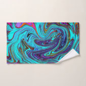 アクアブルー&ブラックグルーヴィー抽象芸術レトロアート バスタオルセット (ハンドタオル)