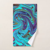 アクアブルー&ブラックグルーヴィー抽象芸術レトロアート バスタオルセット (ハンドタオル)