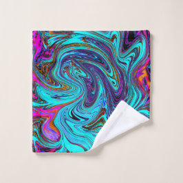 アクアブルー&ブラックグルーヴィー抽象芸術レトロアート バスタオルセット