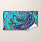 アクアブルー&ブラックグルーヴィー抽象芸術レトロアート バスタオルセット (ハンドタオル)