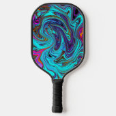 アクアブルー&ブラックグルーヴィー抽象芸術レトロアート ピックルボールラケット (裏面)