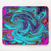 アクアブルー&ブラックグルーヴィー抽象芸術レトロアート マウスパッド (正面)
