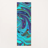 アクアブルー&ブラックグルーヴィー抽象芸術レトロアート ヨガマット (正面)