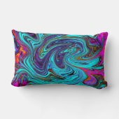 アクアブルー&ブラックグルーヴィー抽象芸術レトロアート ランバークッション (裏面)