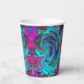 アクアブルー&ブラックグルーヴィー抽象芸術レトロアート 紙コップ (裏面)