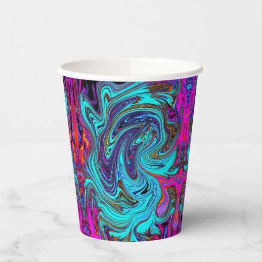アクアブルー&ブラックグルーヴィー抽象芸術レトロアート 紙コップ (左)