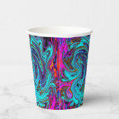 アクアブルー&ブラックグルーヴィー抽象芸術レトロアート 紙コップ (右)