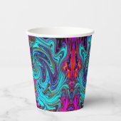 アクアブルー&ブラックグルーヴィー抽象芸術レトロアート 紙コップ (正面)