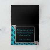 アクアブルー & ブラック ダマスク ジェム スパークル サンキューカード (内部)