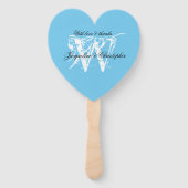 アクアブルー&ホワイトシックモノグラム結婚式 プログラム ハンドファン (正面)